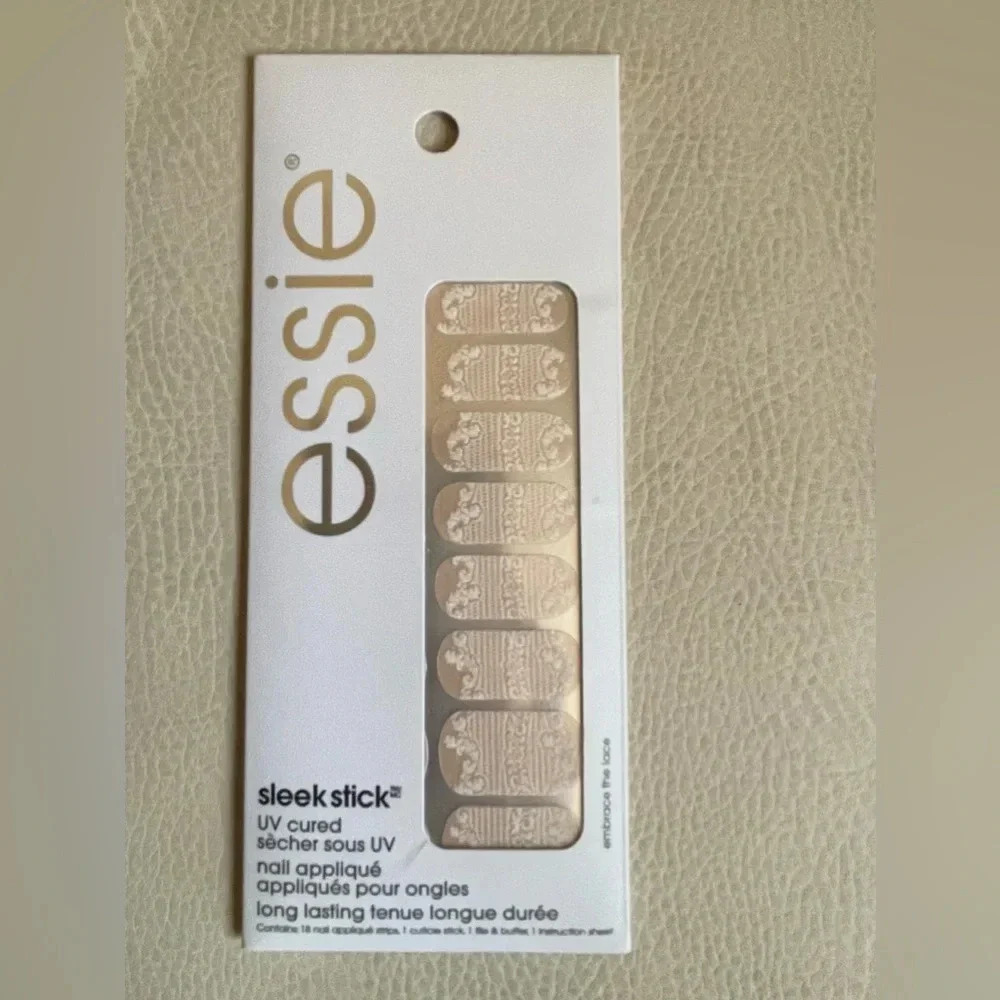 Essie press on gel manicure UV cure set of three sleek stick design print nails - Picture 3 of 6